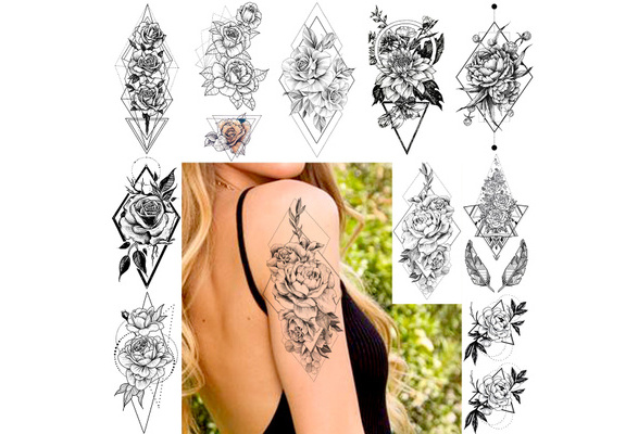 Tattoo uploaded by emma b • Geometric rose tattoo #geometric  #geometrictattoo #flower #flowers #floral #rose #blackandgrey #realistic  #roseart #geometricpattern • Tattoodo